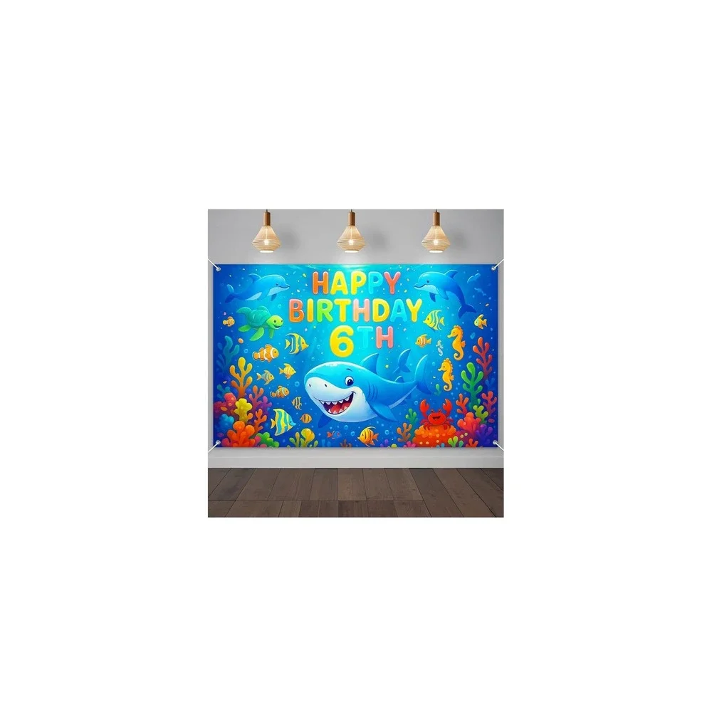 Happy 3rd Birthday Shark Backdrop Under the Sea Party Banner 71x43in New READ